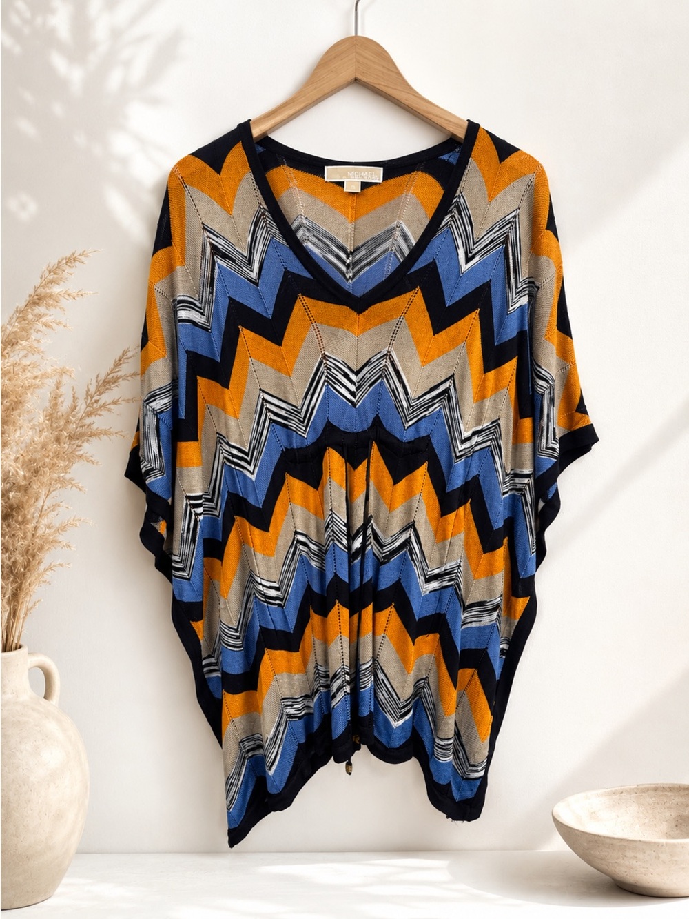 Michael Kors Chevron V-Neck Sweater in Blue, Gold, Black